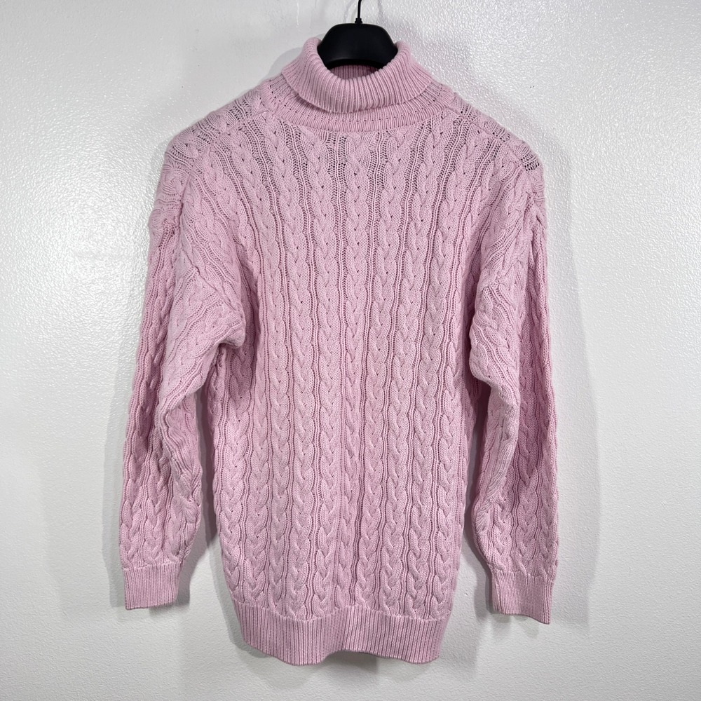 Vintage Boundary‎ Waters Pink Cable Knit Cotton Sweater Women's Small Mock Neck